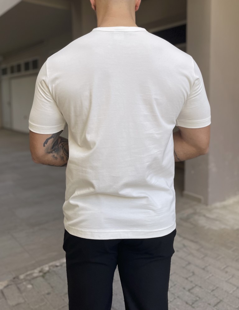 Marrakech ανδρική εκρού βαμβακερή κοντομάνικη μπλούζα με ανάγλυφο τύπωμα TST2462E φωτογραφία